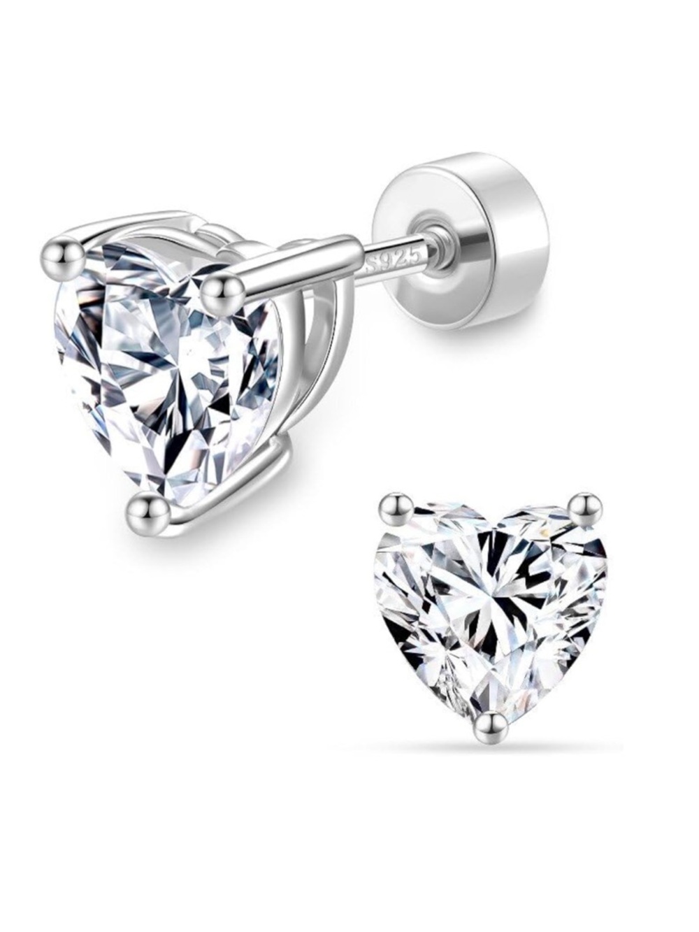 MOOSEA Sterling Silver Heart Moissanite Stud Earrings 2ct
